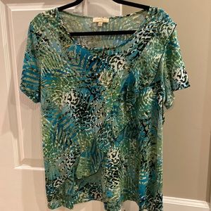 Choices woman leaf print short sleeve blouse size 1X
